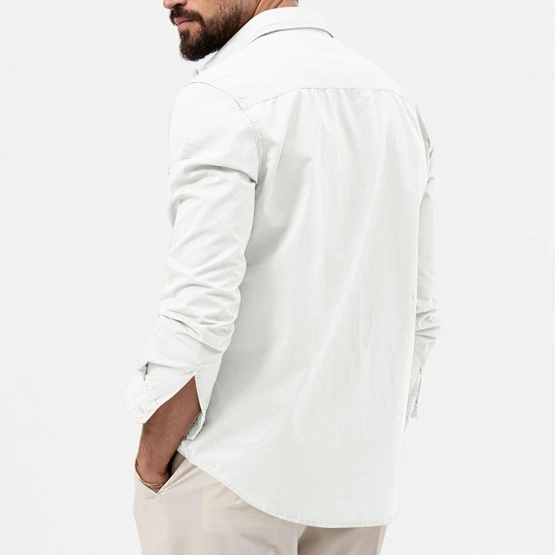 Heren Khaki Cargo Overhemd met Dubbele Zak, Casual Werkkleding Top met Lange Mouwen en Knopen voor Dagelijks Gebruik