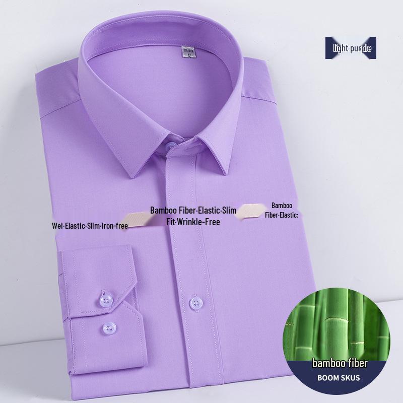 2024 Men's White Slim Fit Bamboo Fiber Long Sleeve Iron-Free Business Shirt