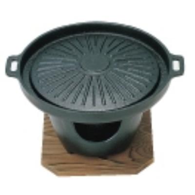 Sanwa Seiki Seisakusho Tabletop Grilled Mini Plate Set Genghis Khan Iron Casting Natural Wood QTK19