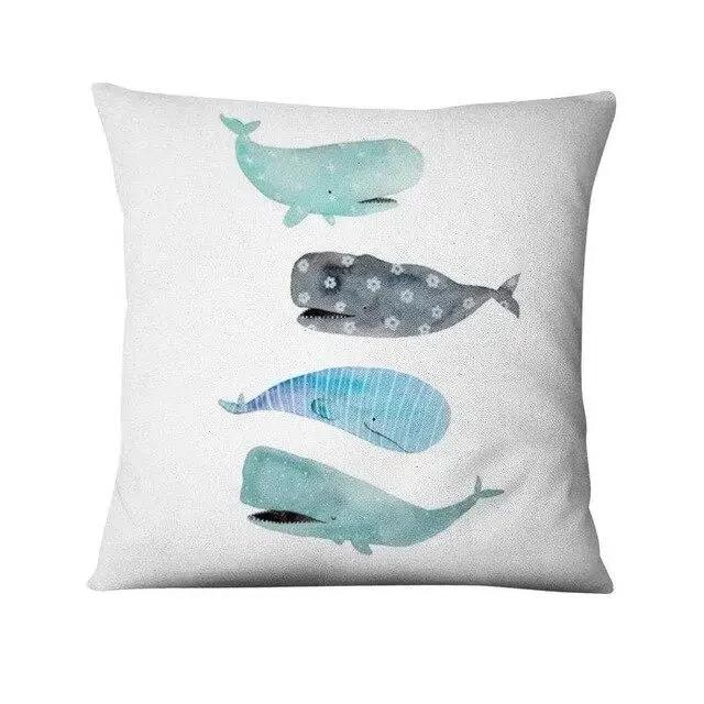 Nordic Ocean Cushion Decoration Pillow Cartoon Whale Print Pillowcase Home Decoration Sofa Pillow Home Pillow Decoration