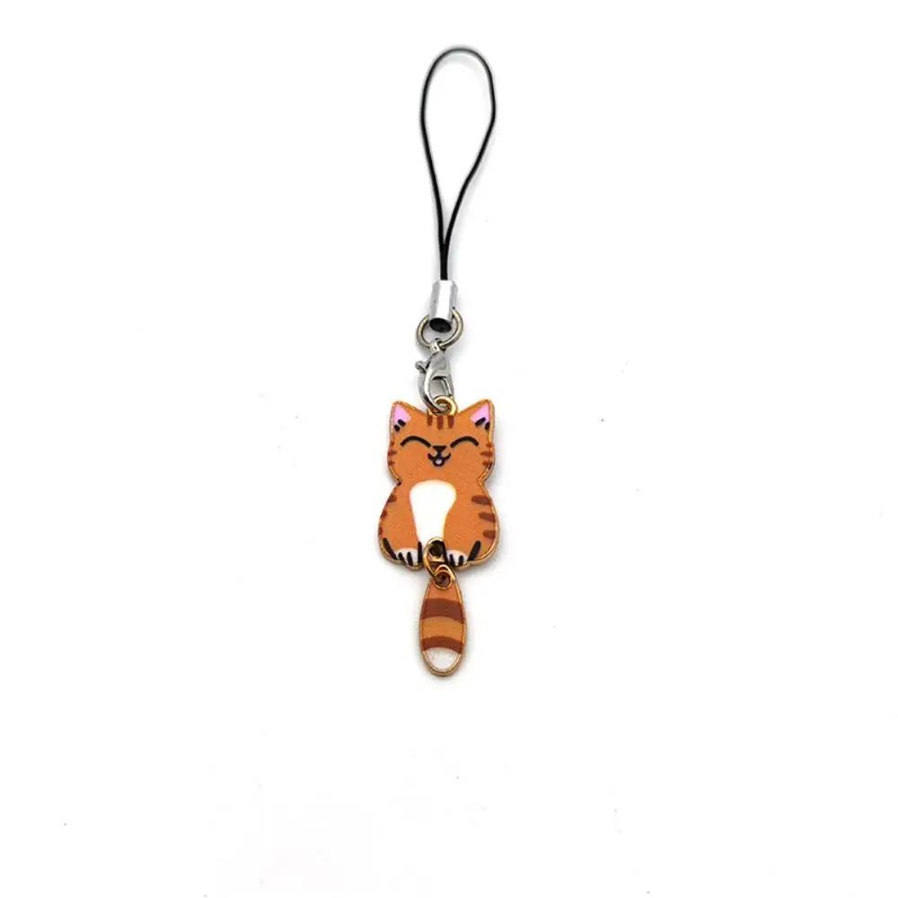 Kitten Pendant Cat Phone Strap Wag Tail Lost Phone Charm Cute Key Ring Phone Lanyard Women Girls Phone Accessories
