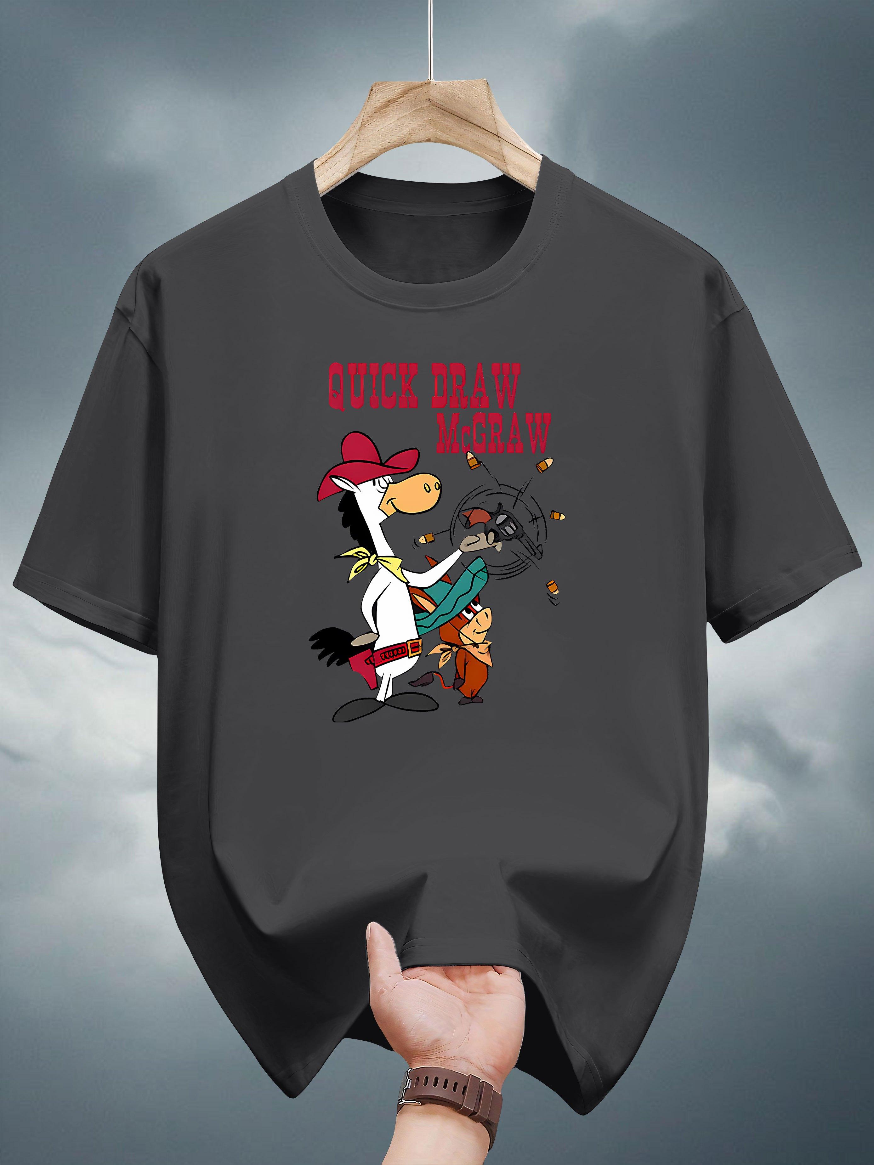 200g 100% Cotton Graphic T-shirt - Quick Draw McGraw Cartoon Print Casual Short Sleeve Tee XL