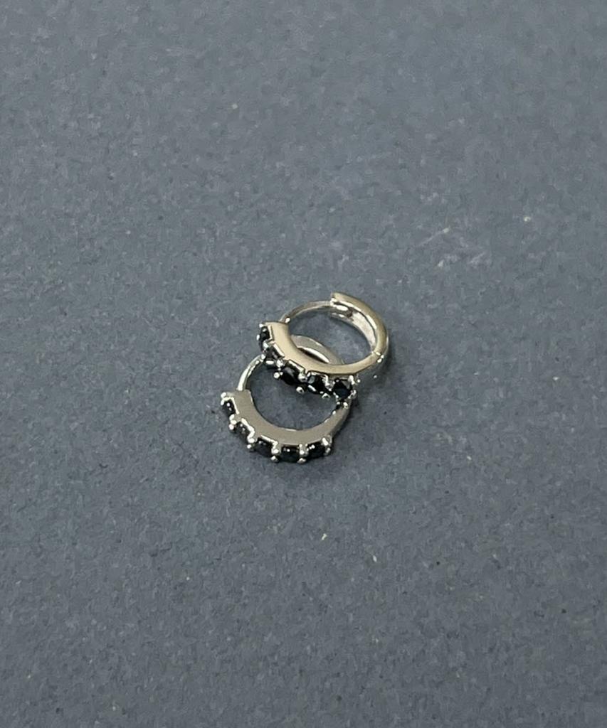 Baradu 925 Black Pave Mini Round Hoop Earrings