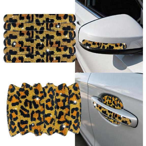 10PCS Bling Car Door Handle Protectors, 4 Door Bowl Stickers + 6 Handle Strips, Crystal Rhinestone Anti-Scratch Car Accessories, Sparkling Auto Decor