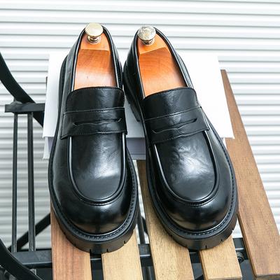 Erkek Loafer Boy Artışı Klasik Deri Kalın Tabanlı Creepers Platform Ayakkabılar Yuvarlak Başlı İş Ayakkabıları