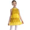 Gestuftes Rüschen-Mädchen-Tanzkleid Glänzende Pailletten Patchwork A-Linie Ärmellos Aufführungskostüm