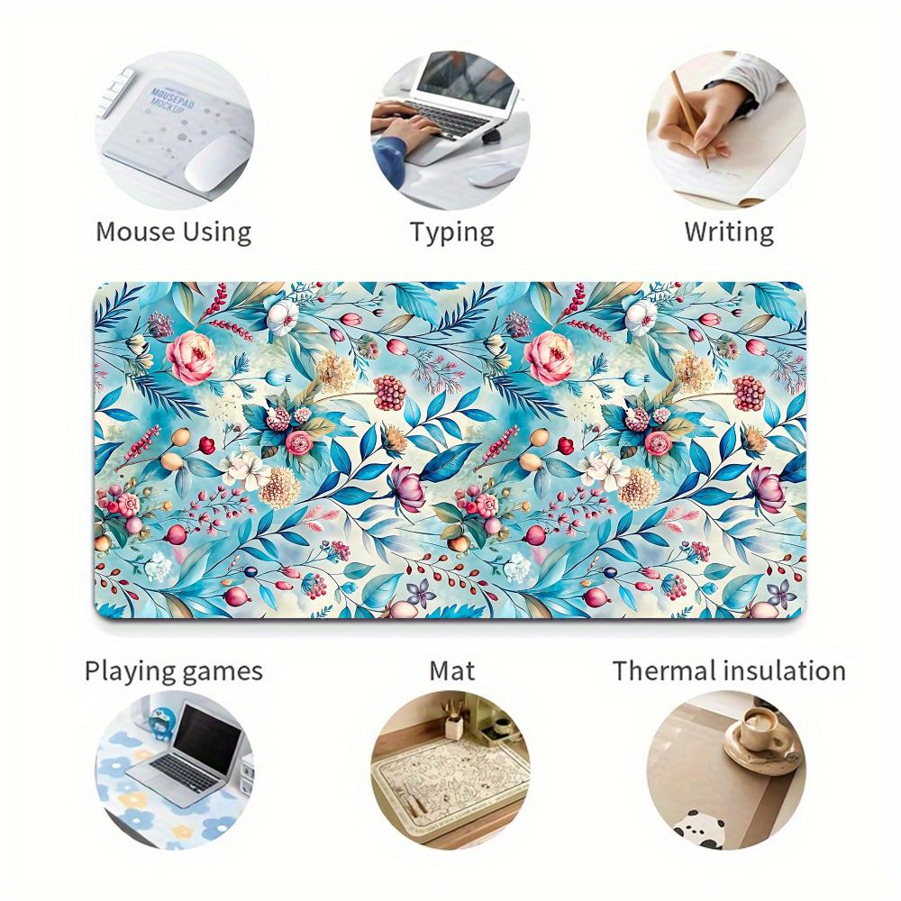 Blue floral pattern mouse pad rubber anti slip computer laptop desktop pads thick keyboard PC accessories lock edge design