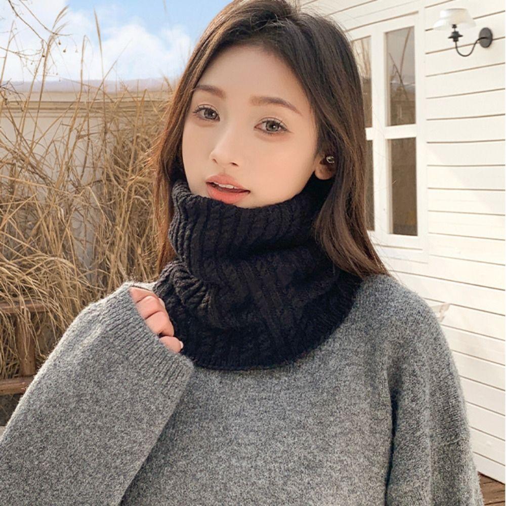 Korean Style Knitted Scarf Solid Color Pullover Wool Bib Simple Turtleneck Fake Collar Women