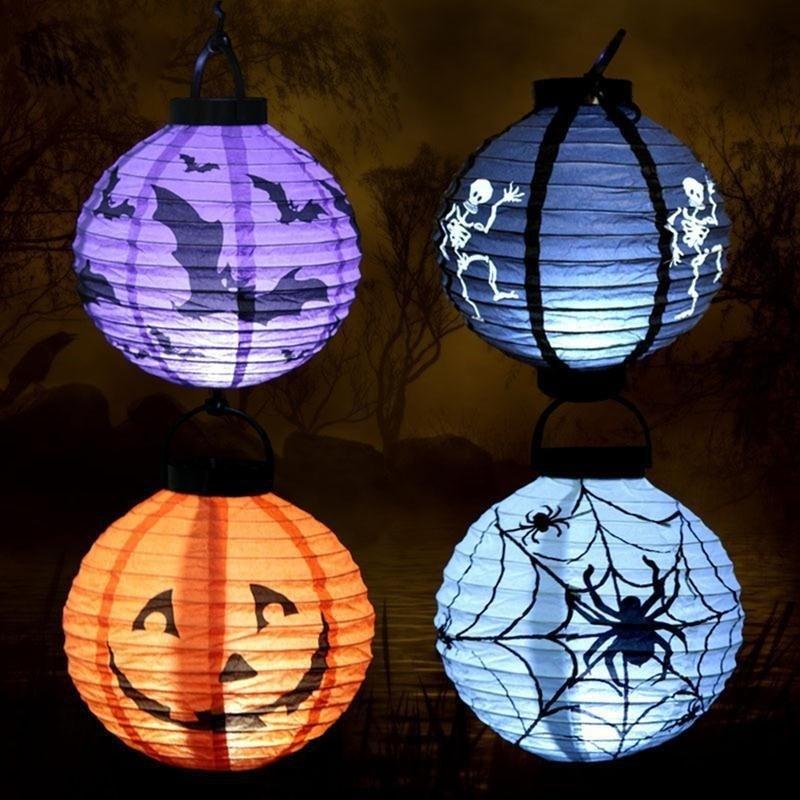 Decoração de Halloween LED Abóbora de Papel Lanterna Pendurada Luz Lâmpada Casa Lanterna de Terror Suprimentos