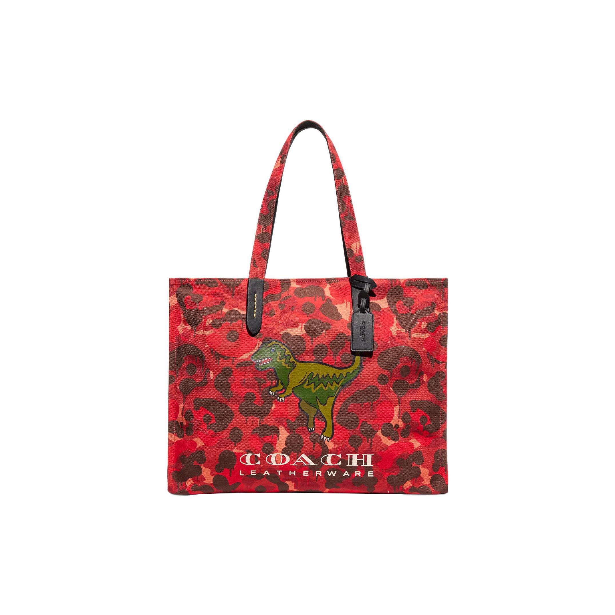 

Coach Recycled Tote 42 Eco-Friendly Dinosaur Print Large Capacity Recycled Canvas And Leather Tote Bag Women tote Red CF079-MFE Basic Set (Bag+Dust Bag)