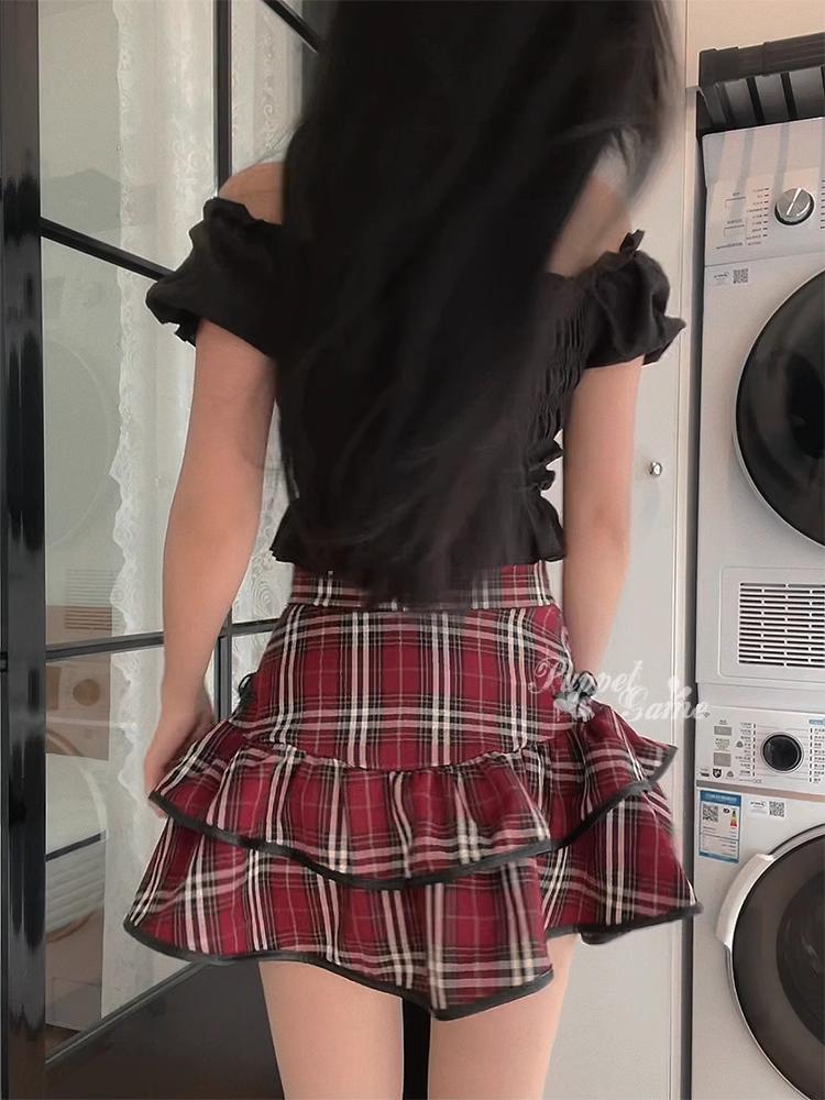 Punk Gothic Red Plaid Mini Skirt Women Vintage Y2k E-girl Emo High Waist Cake Skirt Harajuku Street Fairycore Grunge Clubwear