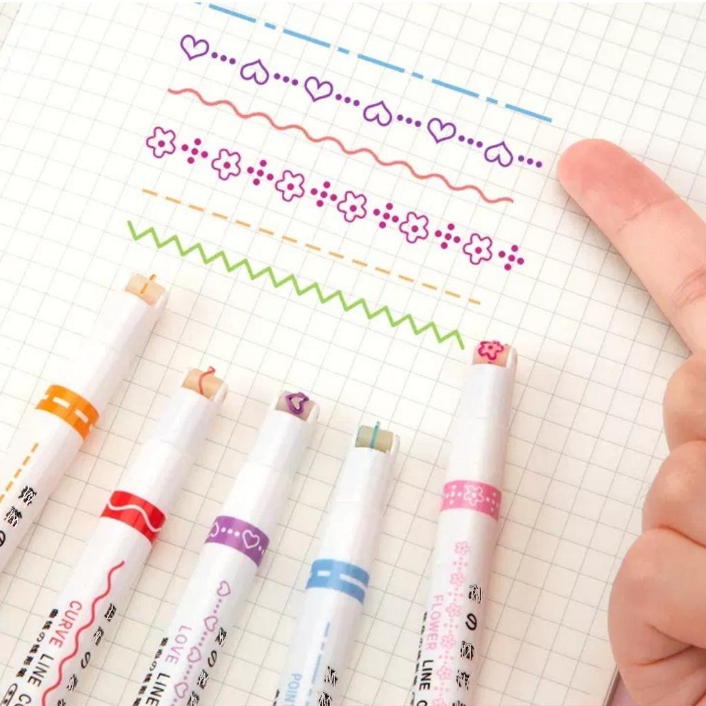6Pcs Colored Curve Highlighter Pens Set 6 Shapes Roller Tip Marker for Journaling School Supplies