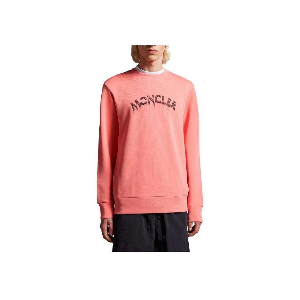 Moncler Tie-Dye Effect Water-Based Logo Printed Crew Neck Long Sleeve Sweatshirt Men Sweatshirt Pink J10918G00004809KR416