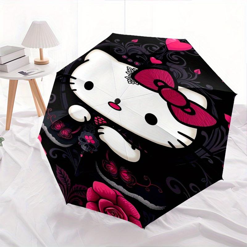 Hello Kitty,Gothic Style Automatic Folding Umbrella-Simple 8-Rib Design, Bright Cartoon Pattern, Durable Iron Frame, Suitable For Travel, Ou