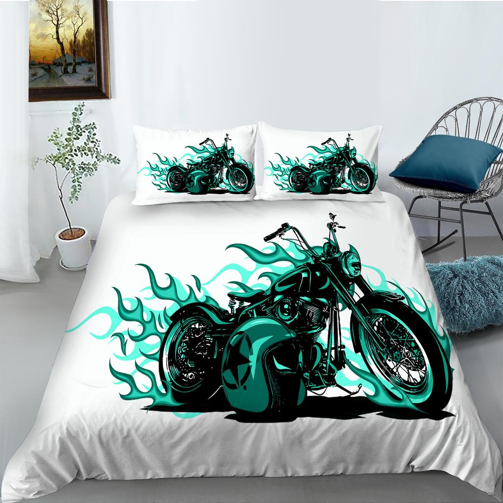 Comfortable Motorcycle Themed Bedding Set 3D Down Duvet Cover 2/3 Pieces for Boys/teenagers/men's Rooms AU180 * 210 Full Size Duvet Cover