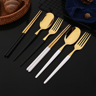 Korean Tableware Set 12Pcs Luxury Mirror White Gold Flatware Cutlery Set Stainless Steel Dinnerware Fork Spoon Chopsticks Set