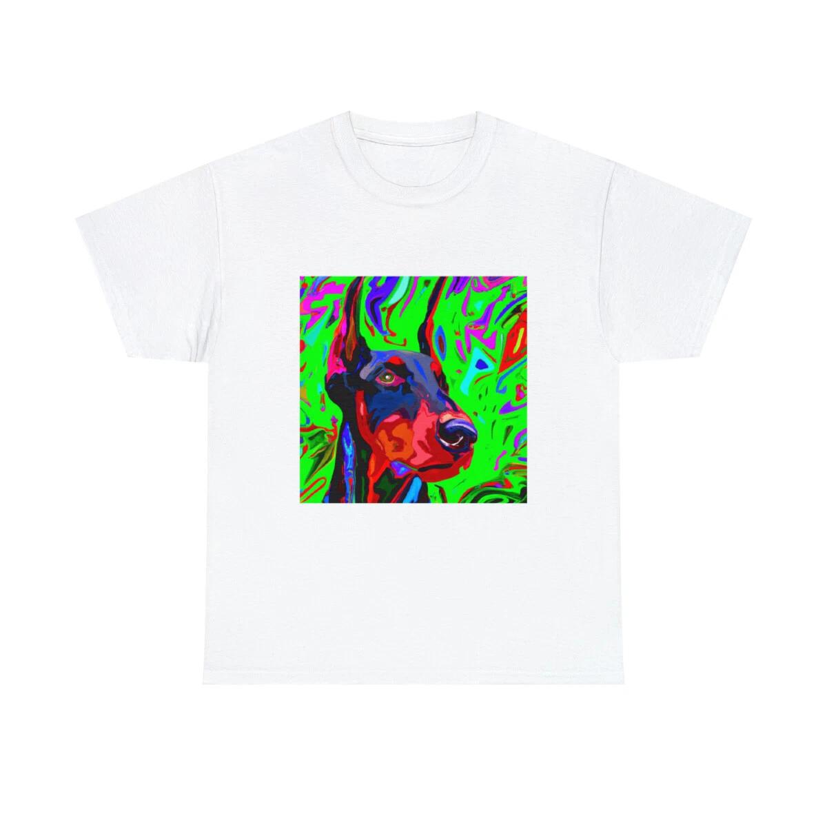 

Doberman Dog T Shirt Unisex Adult Abstract Art Tee Colorful Retro Pet Lover S