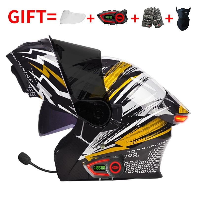 Bluetooth Smart Tail Light Motorcycle Flip-Up Helmet Men Women All Season Full Face Off-Road Riding