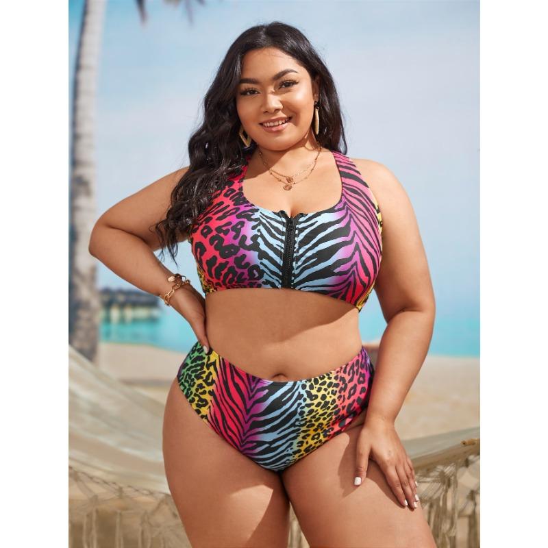 

Новый Новый Купальник с леопардовым принтом Женский Раздельный Леопардовый принт Большой размер Толстый MM Бикини Купальник 4XL