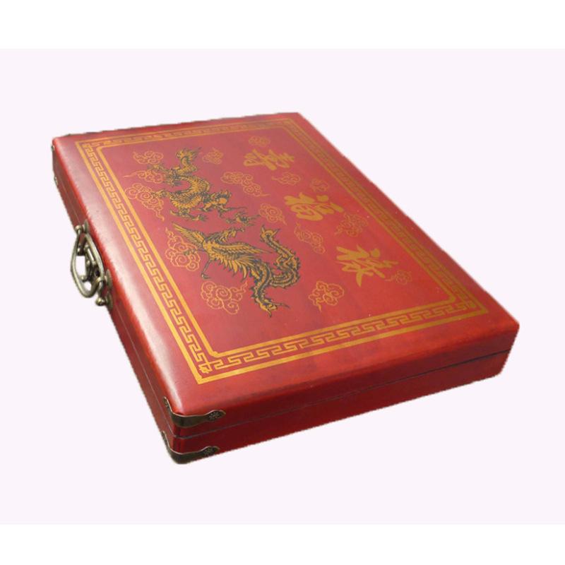 Melamine English Mahjong with Antique Wood Leather Box & Instructions