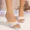 2026 Summer Sequin Open-Toe High Heel Slide Sandals for Women