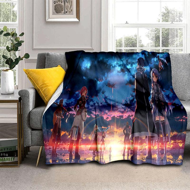 Sword Art Online SAO Novel Cartoon Blanket,Soft Throw Blanket for Home Bedroom Bed Sofa Picnic Travel Office Cover Blanket Kids