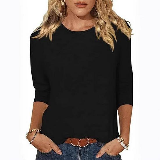 

Women s Autumn Winter Three-Quarter Sleeve Round Neck Solid Color Pullover Top L белый