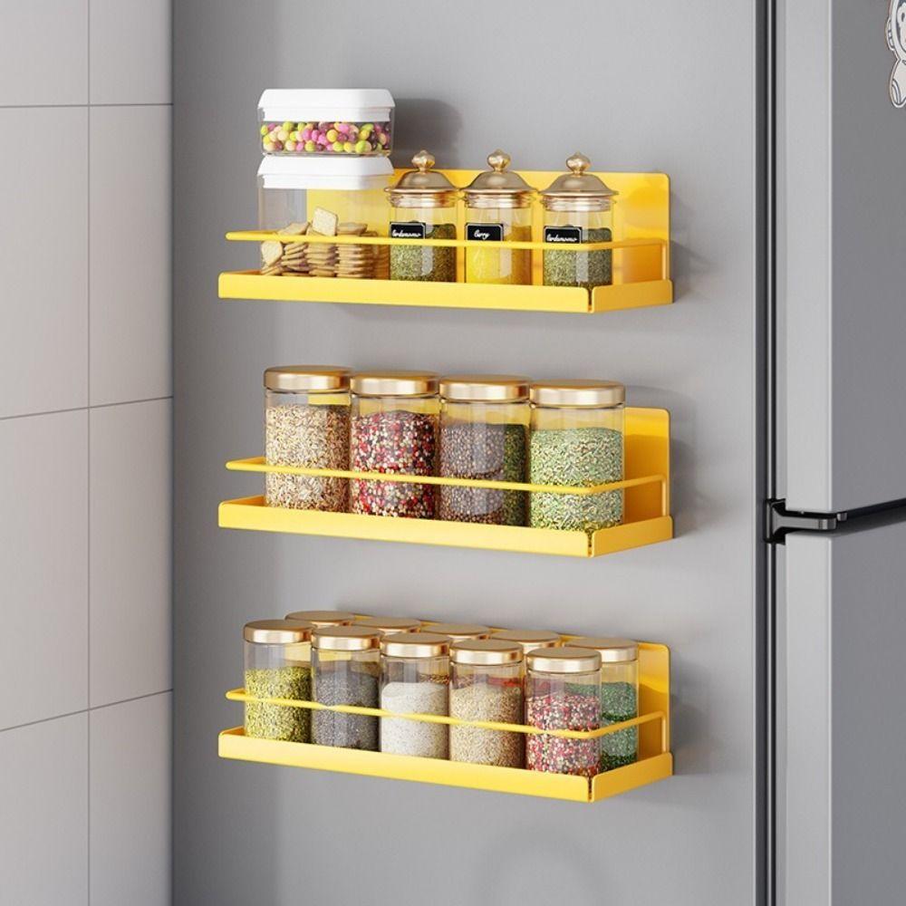 Wall Mounted Magnetic Spice Rack Punch Free Kitchen Storage Shelves  Living Room