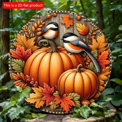 2d Flat 20*20cm, Autumn Home Decoration, Autumn Harvest Thanksgiving Pumpkin, Wooden Circular Logo Creative Decorative, for Home, Restaurant, Cafe