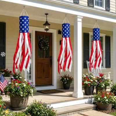 LED Patriotischer Windbeutel, Rot Weiß Blau Amerikanische Flagge Windbeutel mit 10 Bändern, 3 Beleuchtungsmodi, 4. Juli Außenflaggen-Dekoration