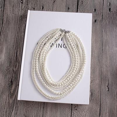 Fashion Exaggerated Eight-layer Imitation Pearl Necklace French Multi-layer Stacked Collarbone Chain Retro Versatile Round Bead Chain Jewelry Women