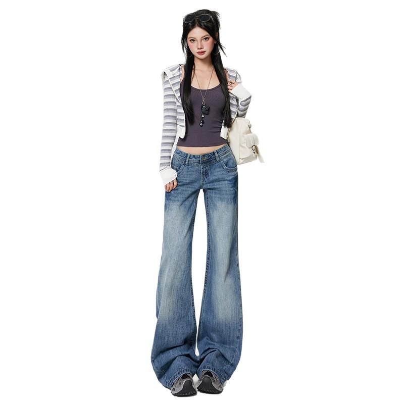 Women's Retro Micro-Flare Jeans - New Autumn Arrival, American-Style, Non-Stick, Loose, Draping, Wide-Leg Pants