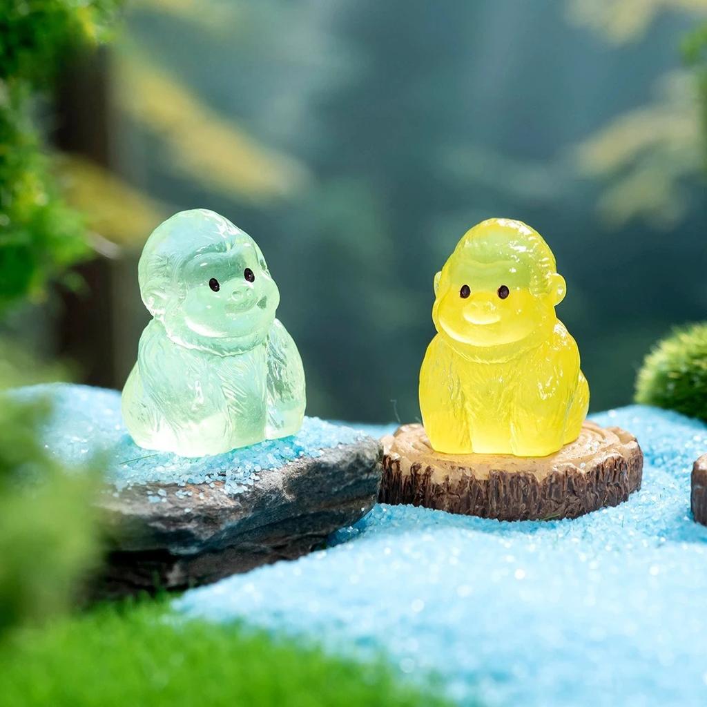 6Pcs Luminous Gorilla Mini Animal Fluorescent Figure Miniature Figurines Fairy Garden Ornament Diy Home Decor Accessories