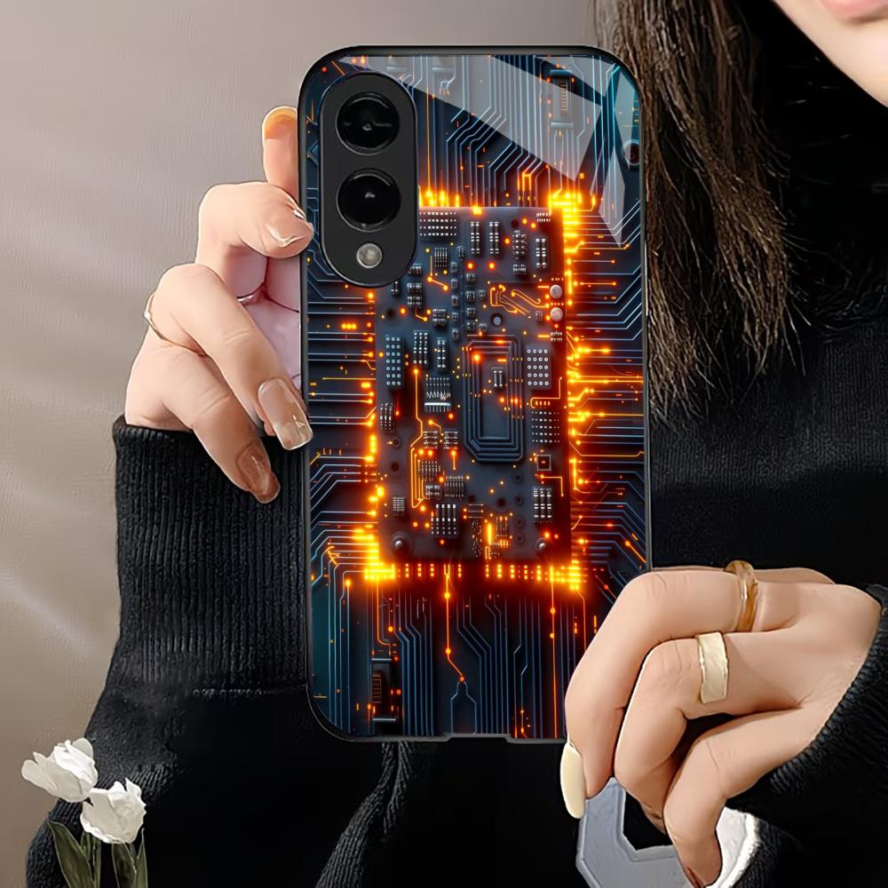 Mobile Phone Circuit Technology High-end PhoneCase Glass PhoneCase for Samsung Galaxy S26 S25 S24 S23 S22 S21 FE,Ultra,Plus