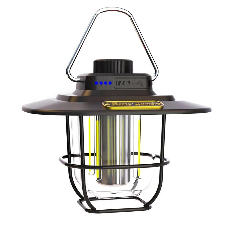 LED Decorative Hanging Lights Waterproof Retro Camping Tent Light Battery Indicator with Hook Dimmable for Outdoor Equipment