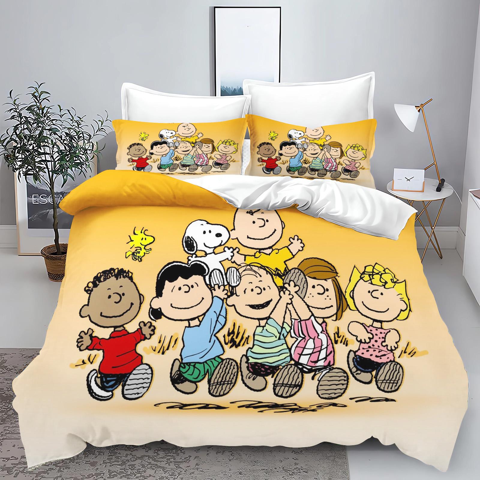 

Snoopy Bedding Set Duvet Cover 100% Polyester 3-Piece Set 1 Quilt Cover Cute Printed Cartoon Suitable For Children Anime Home 135x200cm