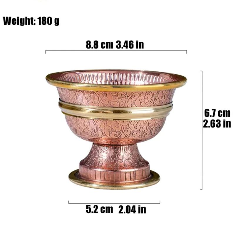 7pcs Ancient Red Copper Tantric Bowl Engraving Goblet Tibetan Bowl 8.8cm Holy Water Cup Buddhist Home's Gift Desktop Decorative
