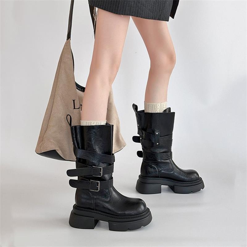 Western cowboy boots retro thick-soled thick-heeled Martin boots autumn and winter new medium boots British style heightening short boots