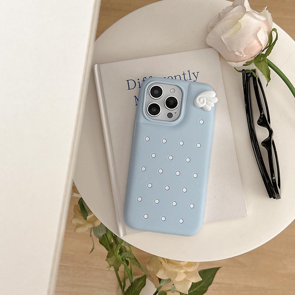 3D Cute Polka Dot Angel Wings Silicone Phone Case for IPhone 16 15 14 13 Pro Max 14 15 Plus Shockproof Cover for IPhone 16 Pro