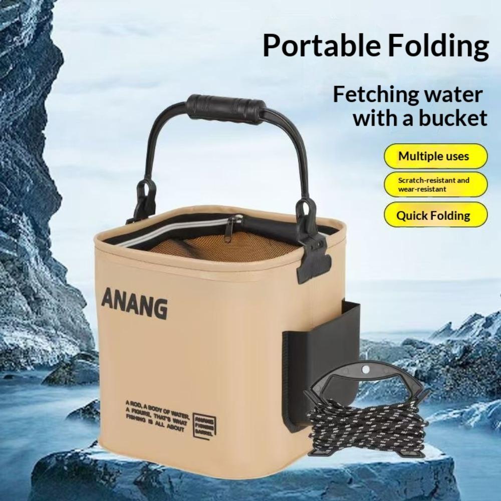 Foldable Fishing Bucket withFish Saving Mesh Portable Live Well Bait Bucket Collapsible Water Bucket Outdoor Fishing Accessories