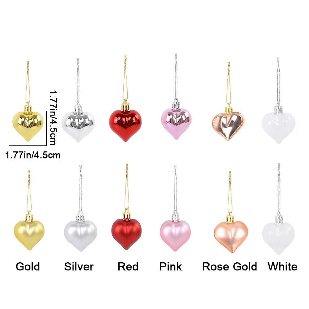 12Pcs Plastic Heart Shape Christmas Ball Bright Christmas Pendants  for Home