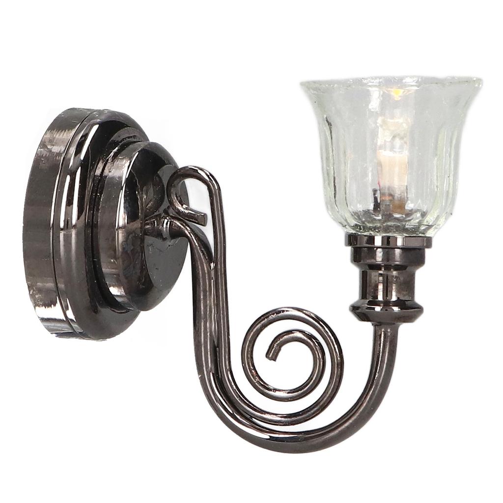 1:12 Dollhouse Wall Lamp LED Warm Lighting Vintage Look Metal Dollhouse Miniature Wall Sconce with