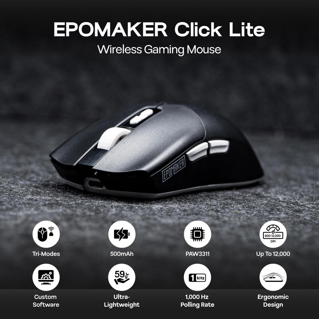 EPOMAKER Click Lite Wireless Gaming DPI PAW3311 500mAh Compatible with and 5 Programmable Buttons Mouse, 800-12,000 Adjustable, Sensor,