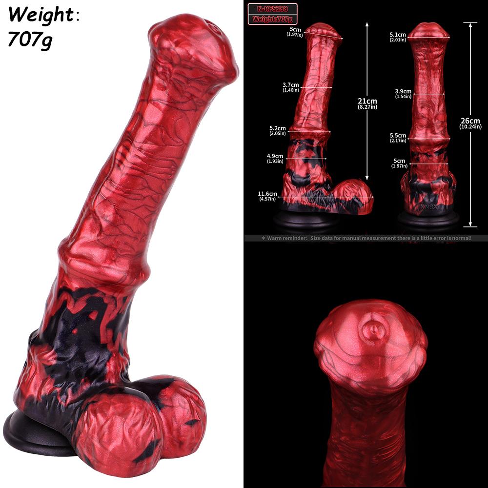 NSFU Animal Horse Dildo with Sucker Silicone Red&Black Fake Penis Long Anal Plug Orgasm Masturbator Sex Toys For Women Men