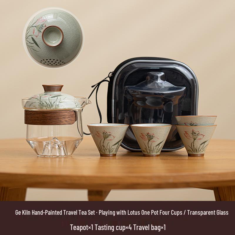 Portable Hand-Painted Travel Tea Set with One Pot and Four Cups – Perfect Business Gift