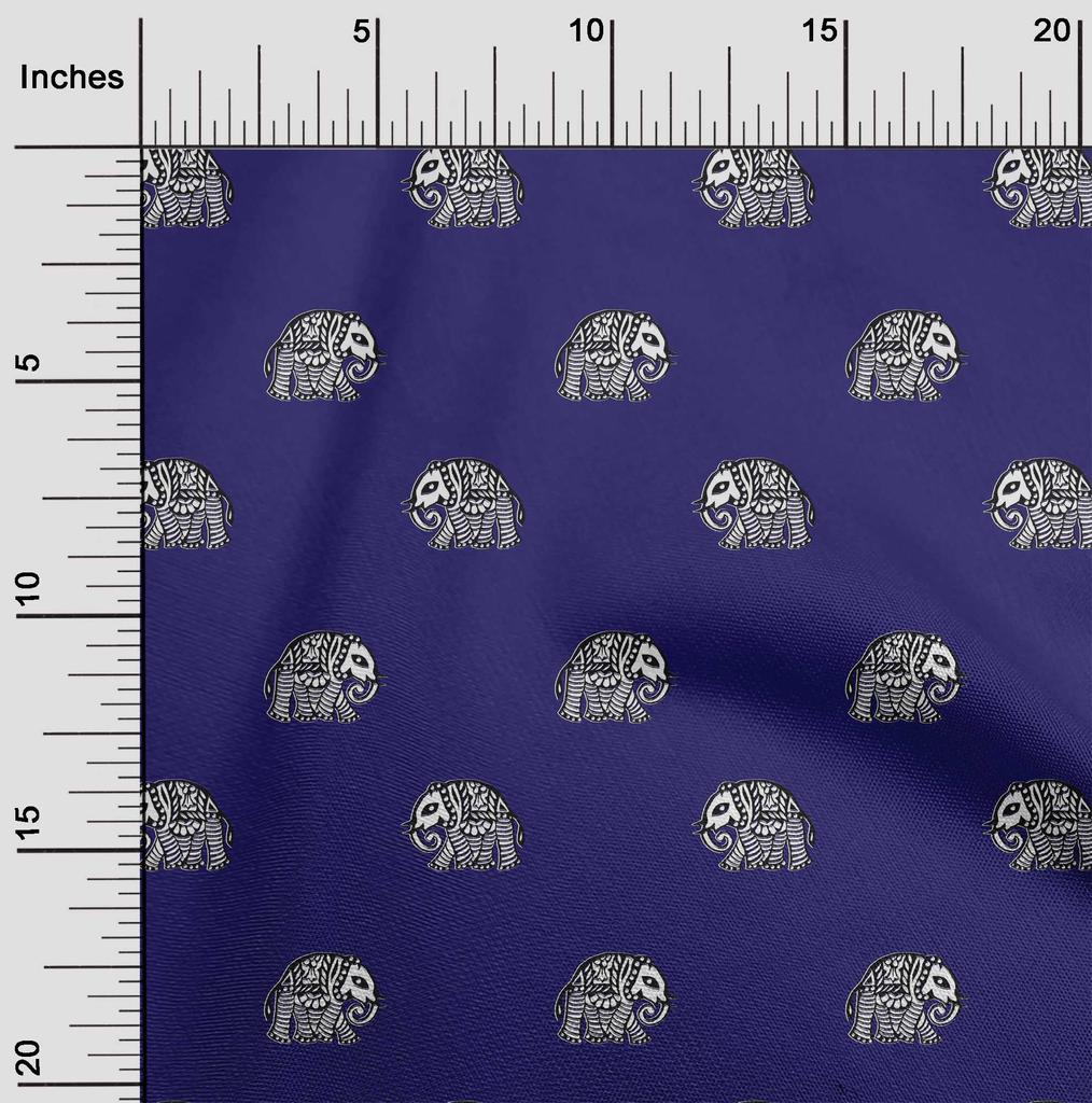 oneOone Cotton Flex Fabric Elephant Block Printed Craft Fabric BTY 40 Inch