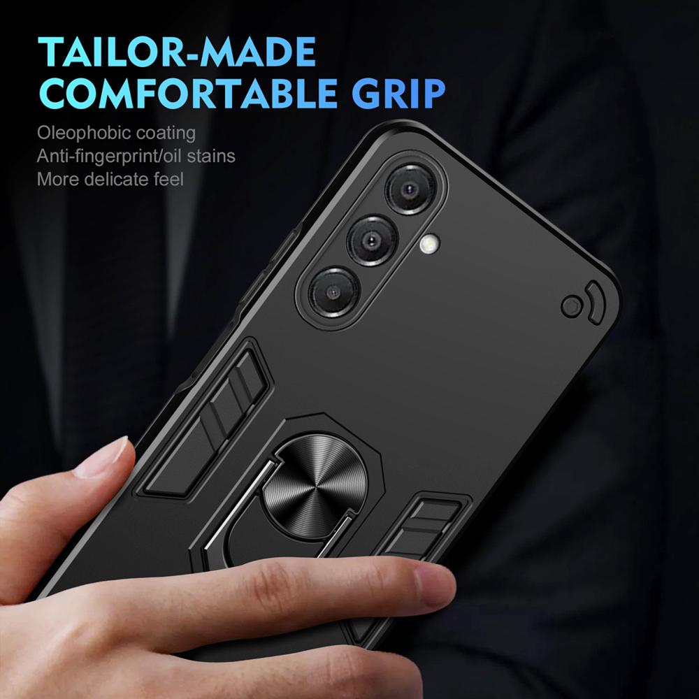 KEYSION Shockproof Armor Case for Samsung A17 5G Soft Silicone+PC Metal Ring Stand Phone Back Cover for Galaxy A17 5G
