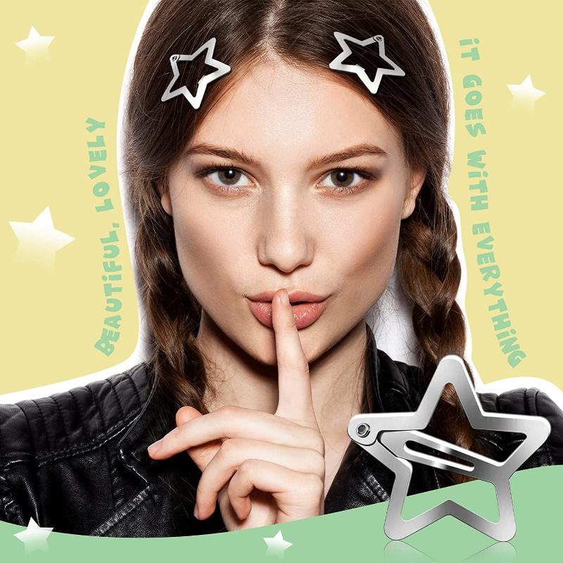 2/20 Stück Coole Mädchen Stern Haarspangen Damen Niedlich Metall Silber Stern BB Haarspangen Haarspangen Haargriff Y2K Haarschmuck Kopfbedeckung