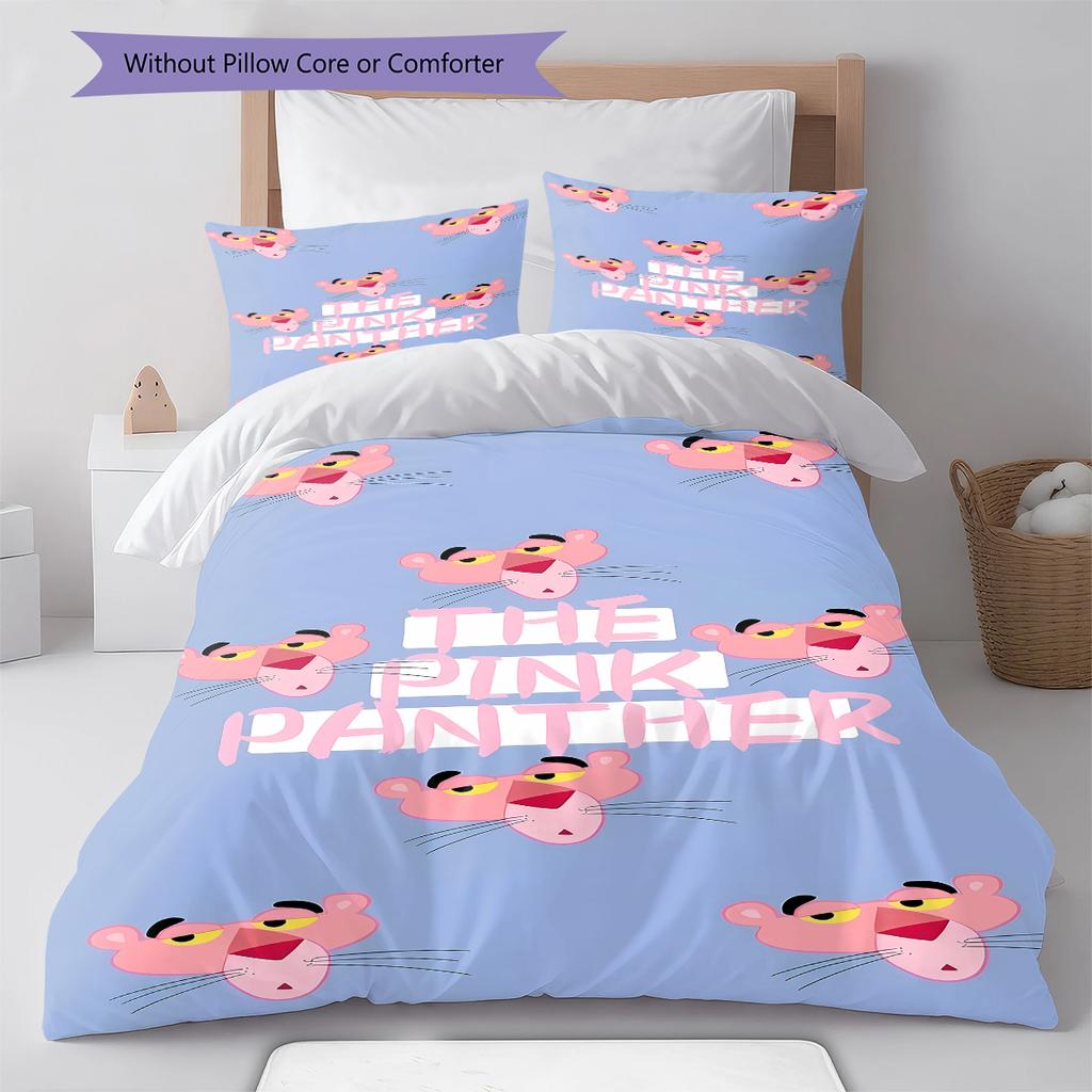Pink Panther Muster Bettwäsche, Steppbett Set Bettbezug Kissenbezug Zuhause Geburtstagsgeschenk (1 Bettbezug + 2 Kissenbezüge, ohne Füllung)