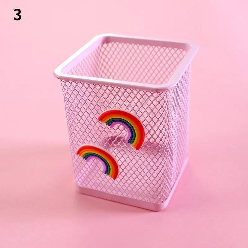 1Pc Pink Metal Pen Holder Office Organizer Cosmetic Square Cil Stand Holders Stationery Container School Supplies